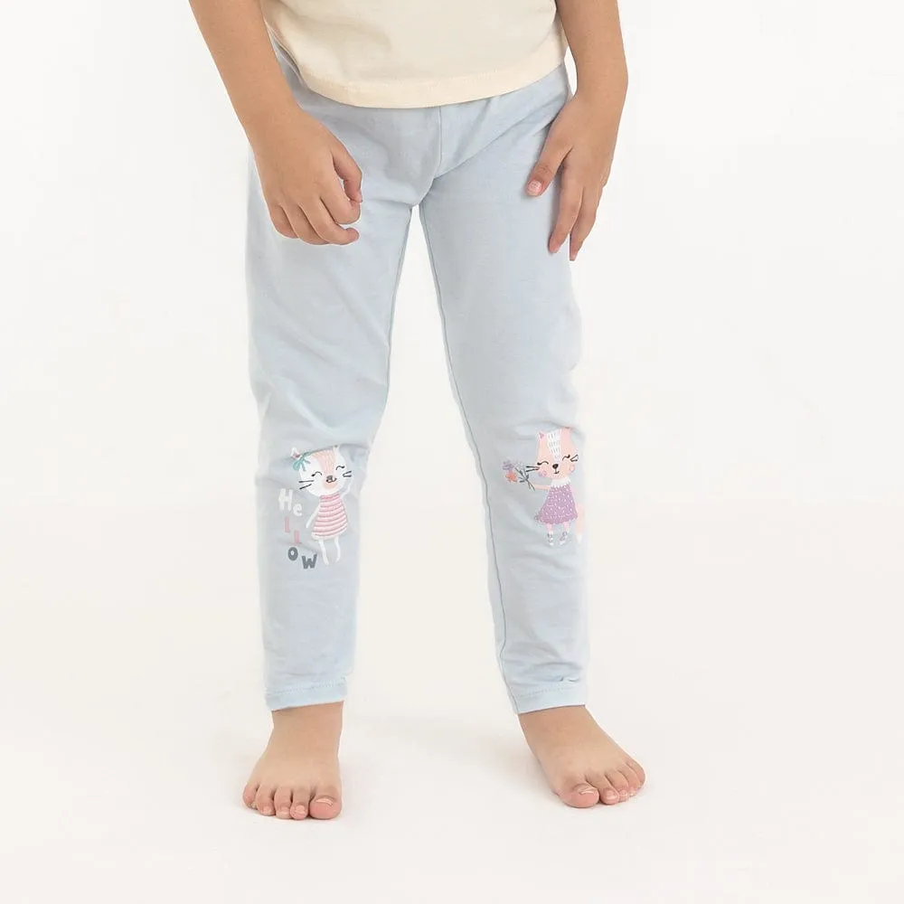 100% Cotton Full Length Girl Leggings, Blue