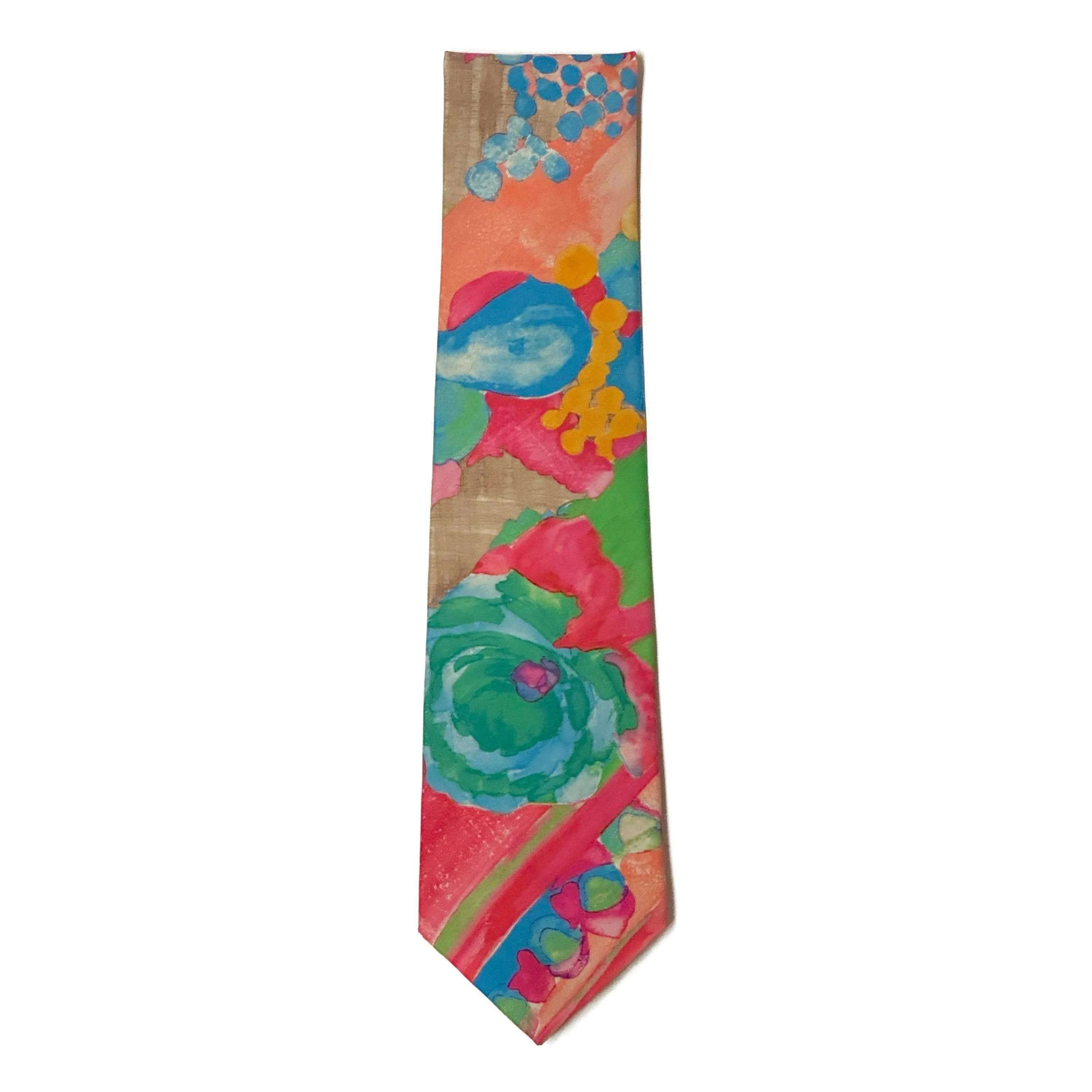 1970’S PASTEL MADE IN ITALY 100% ITALIAN SILK FLORAL HANDMADE TIE