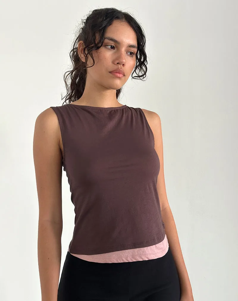 Aida Top in Tissue Deep Mahogany with Pink Lady