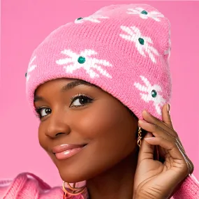 AKA Alpha Kappa Alpha Sorority Inspired Pink Green Flower Knit Beanie Hat