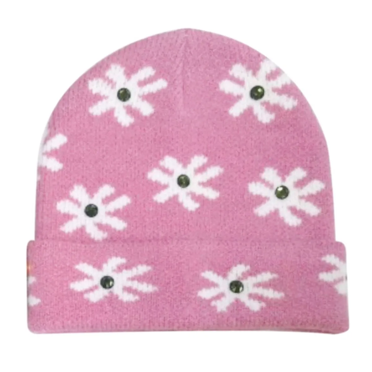 AKA Alpha Kappa Alpha Sorority Inspired Pink Green Flower Knit Beanie Hat