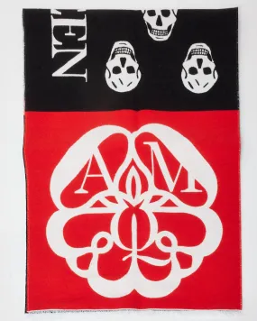 Alexander McQueen Black, White & Red Skull Knit Logo Scarf