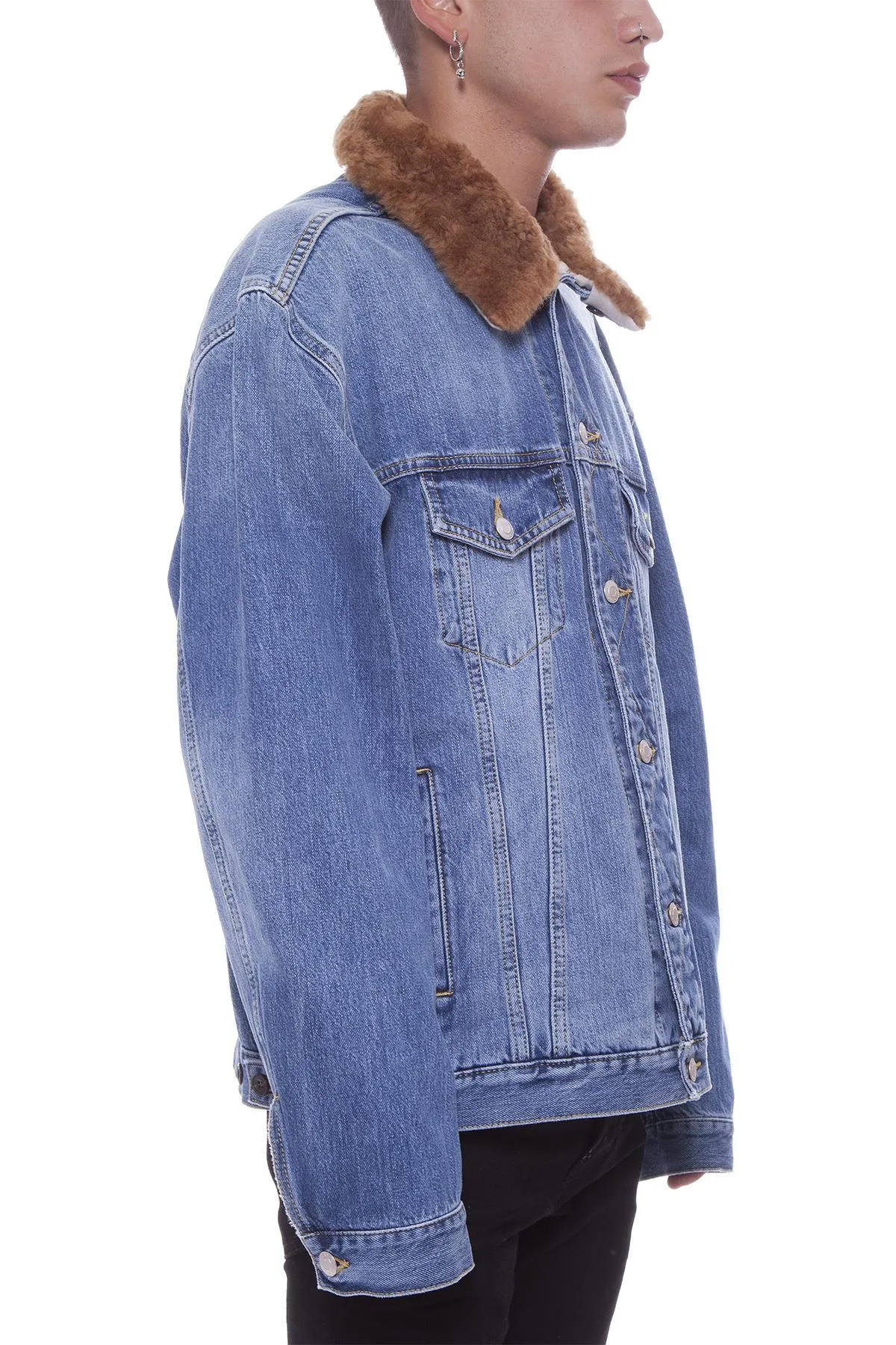 Alexander McQueen Shearling Collar Denim Jacket