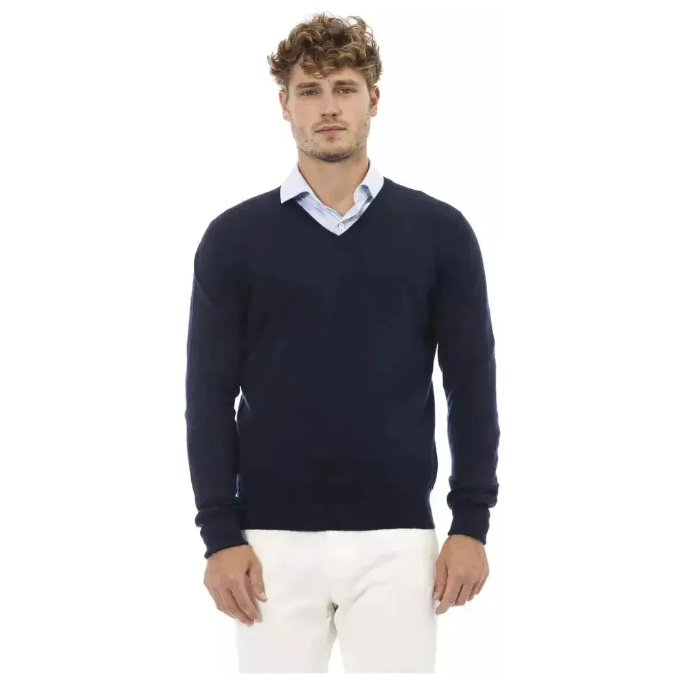 Alpha Studio Blue Wool Men Sweater