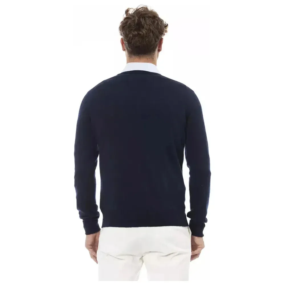 Alpha Studio Blue Wool Men Sweater