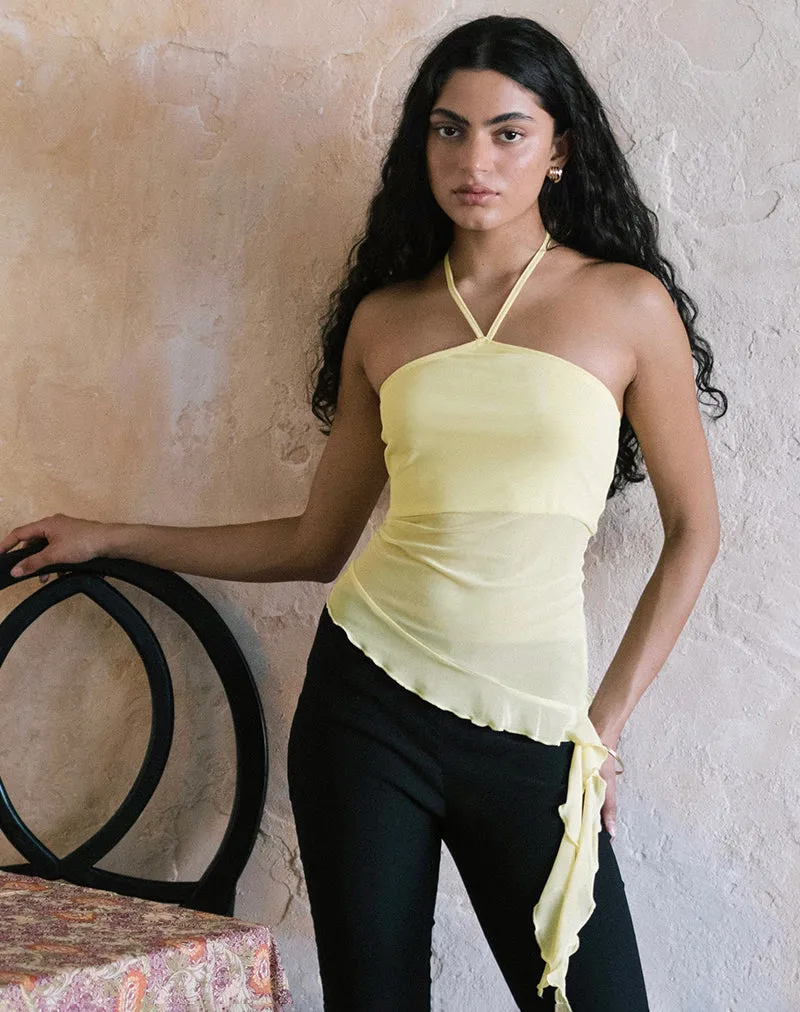 Arabella Halterneck Top in Mesh Lemon