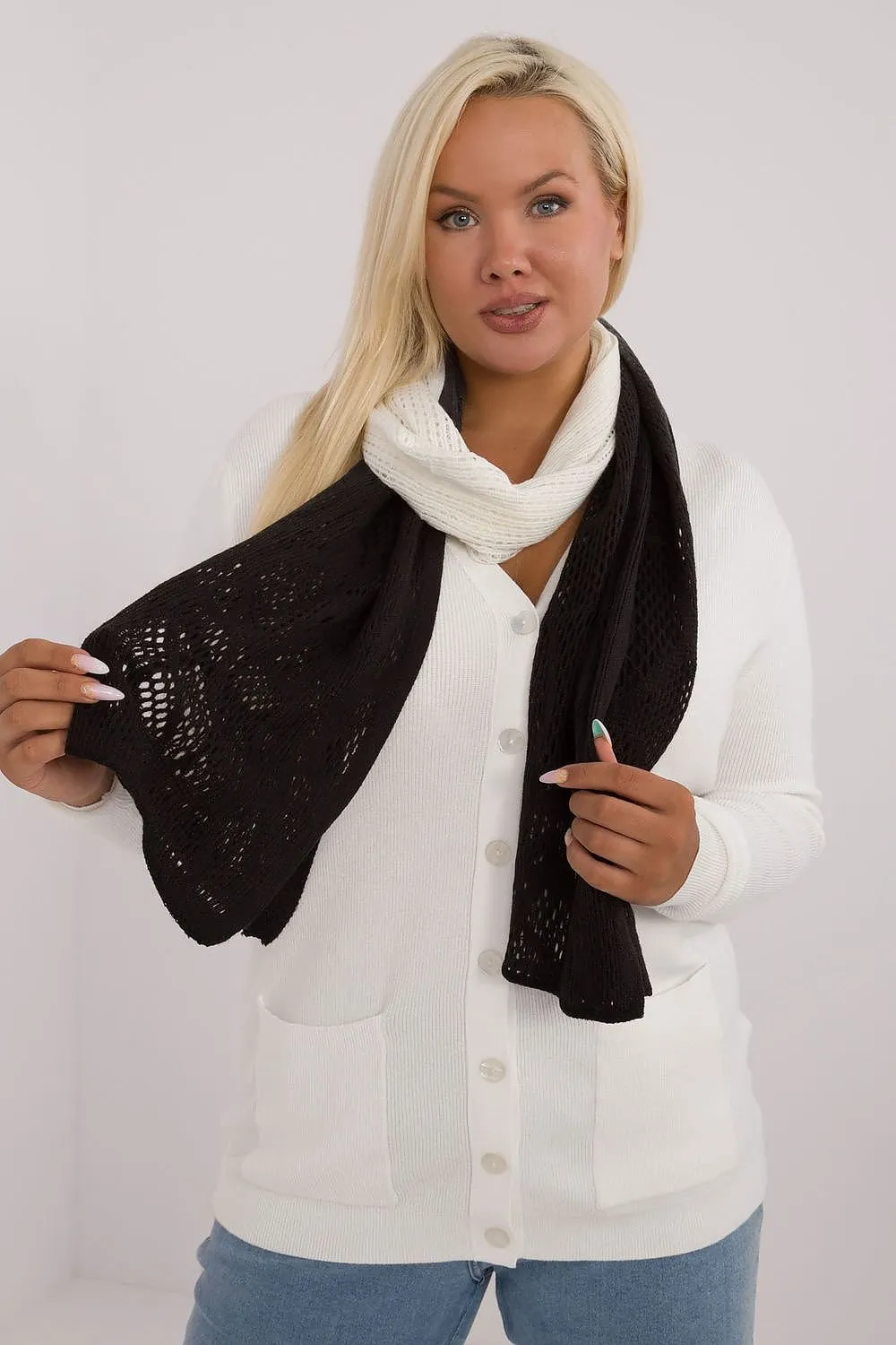 AT Soft Breeze Open Knit Two Tone Wool Blend Scarf