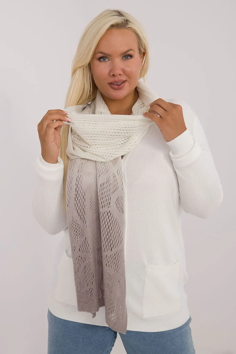 AT Soft Breeze Open Knit Two Tone Wool Blend Scarf