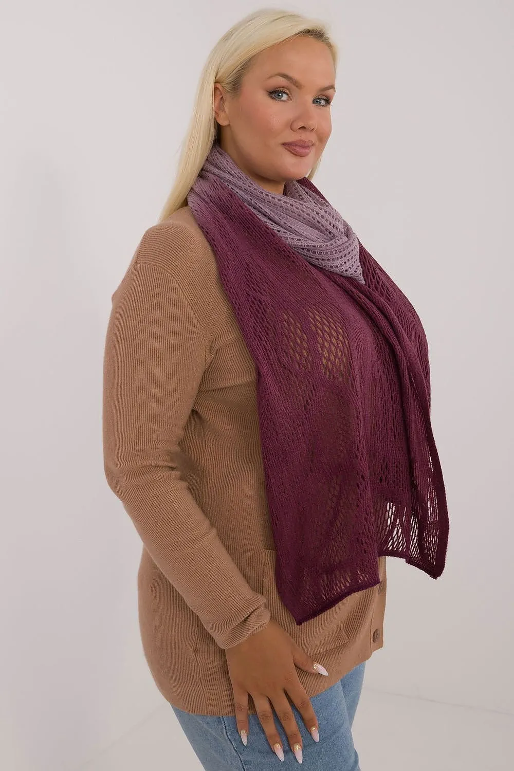 AT Soft Breeze Open Knit Two Tone Wool Blend Scarf