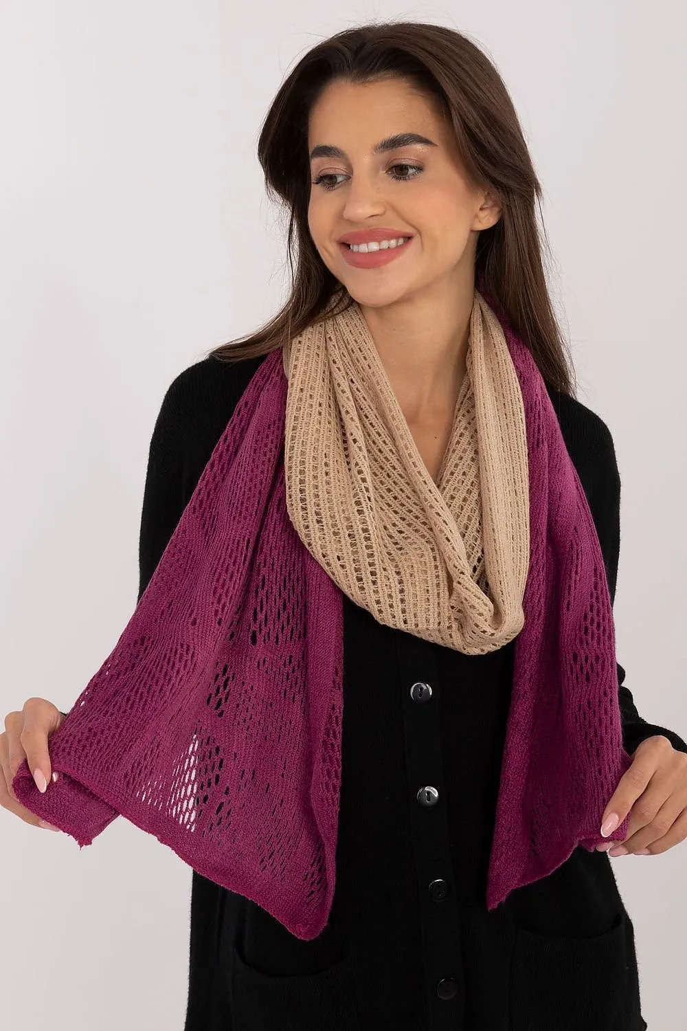 AT Soft Breeze Open Knit Two Tone Wool Blend Scarf