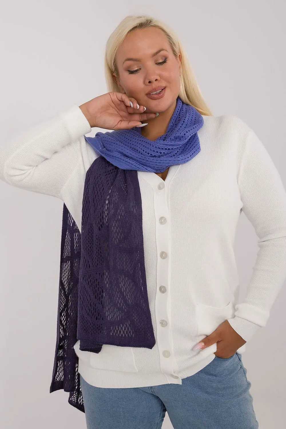 AT Soft Breeze Open Knit Two Tone Wool Blend Scarf