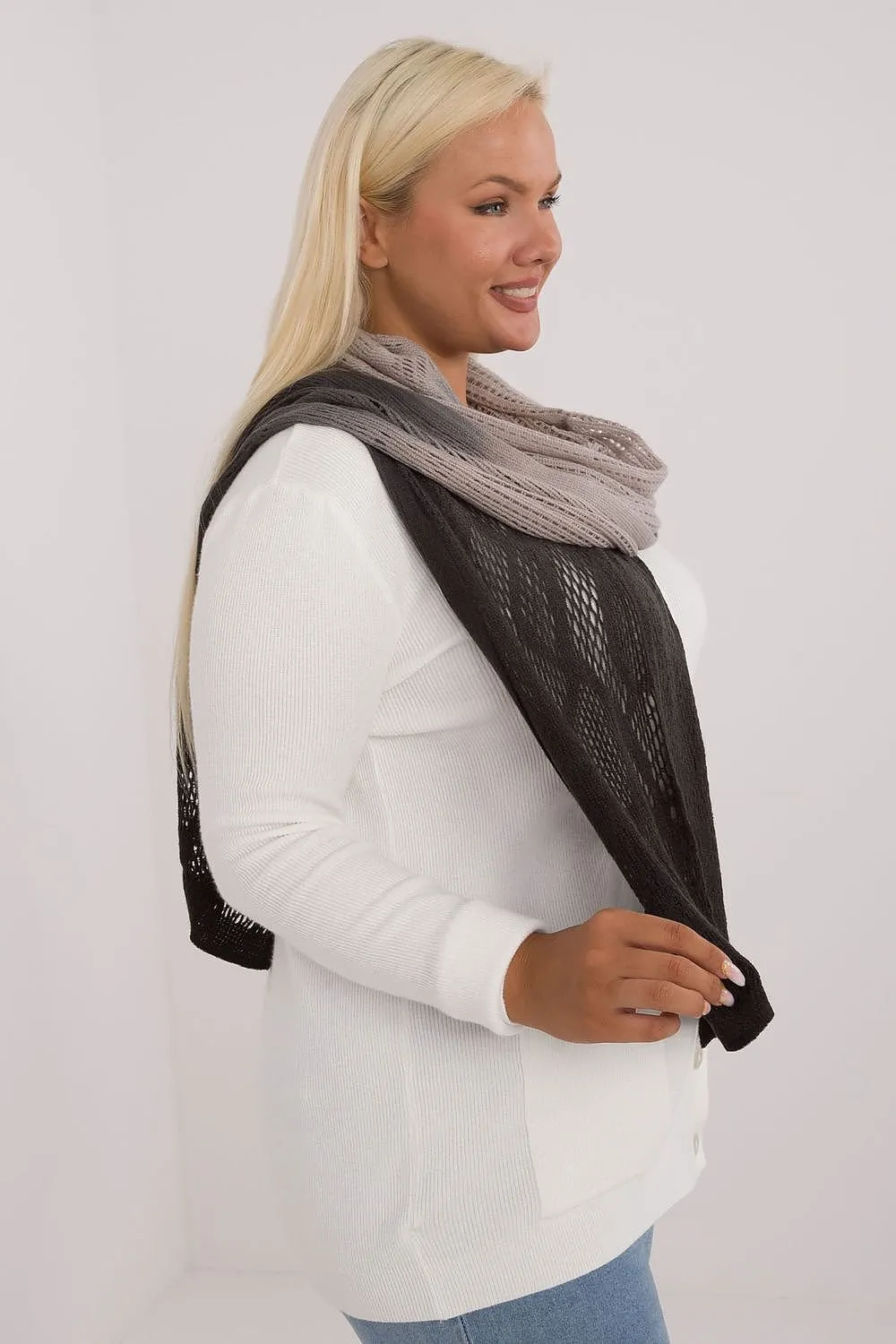 AT Soft Breeze Open Knit Two Tone Wool Blend Scarf