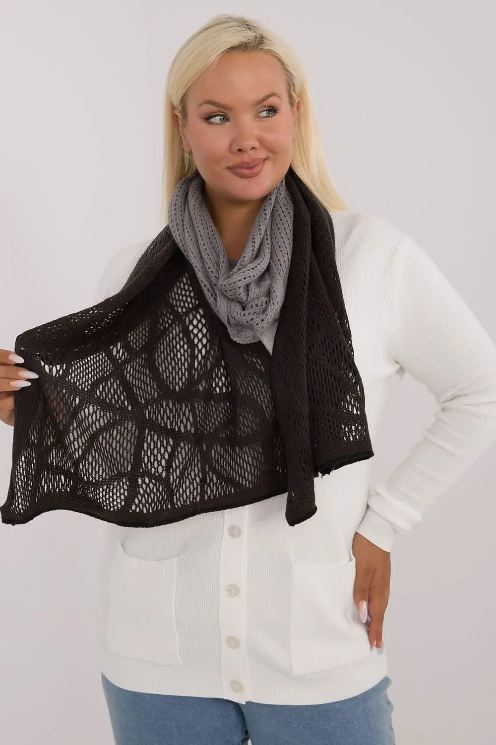 AT Soft Breeze Open Knit Two Tone Wool Blend Scarf