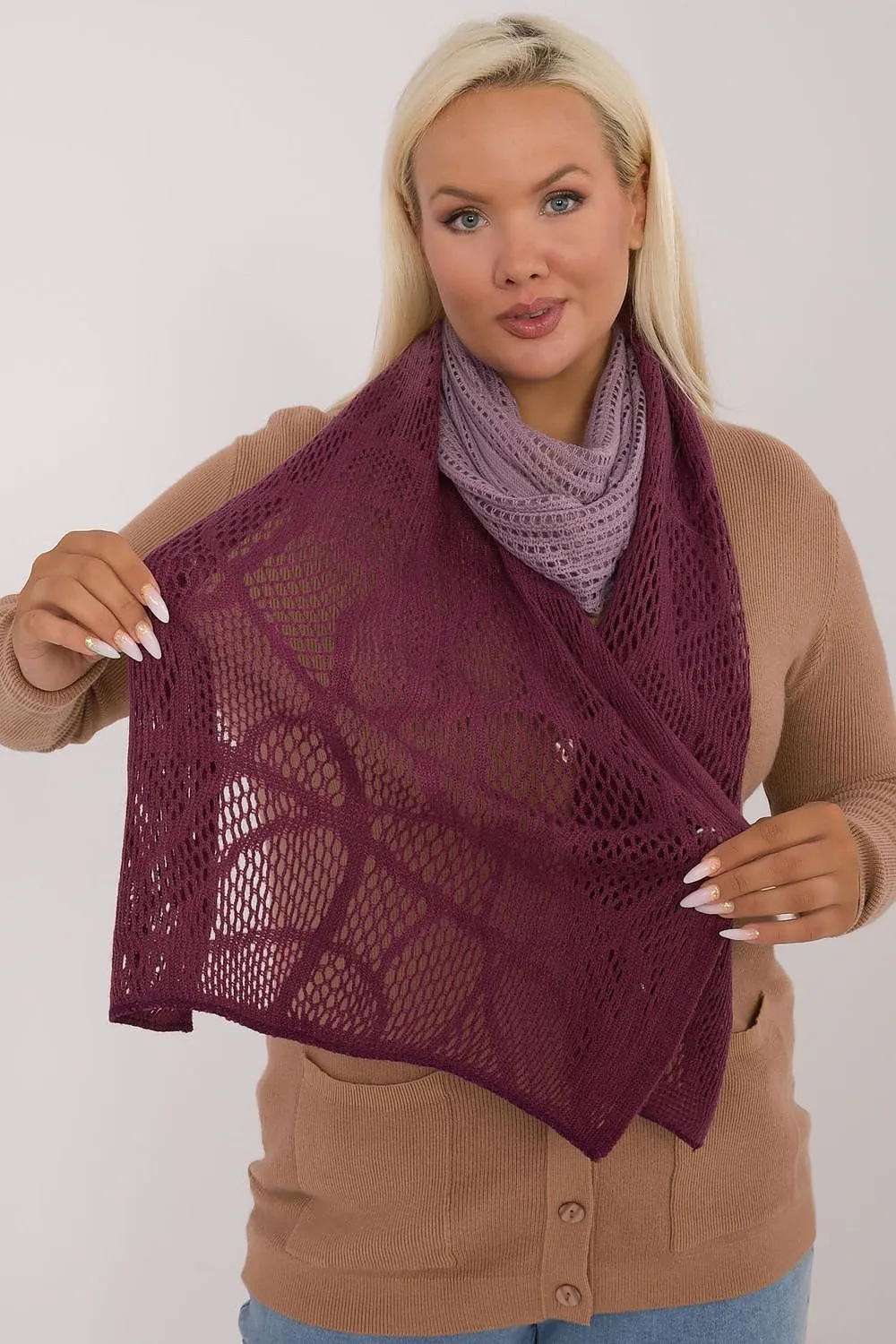 AT Soft Breeze Open Knit Two Tone Wool Blend Scarf