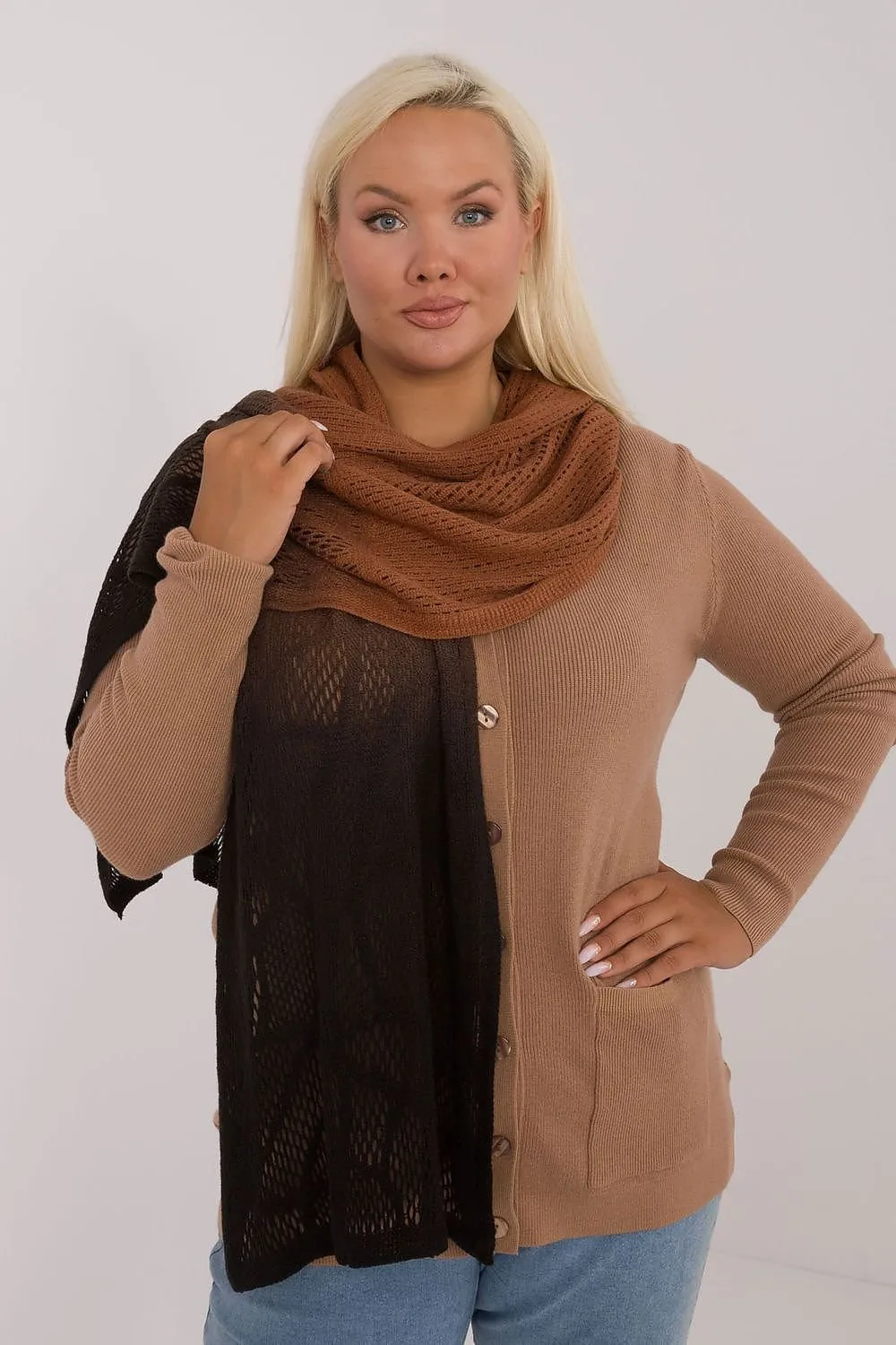 AT Soft Breeze Open Knit Two Tone Wool Blend Scarf