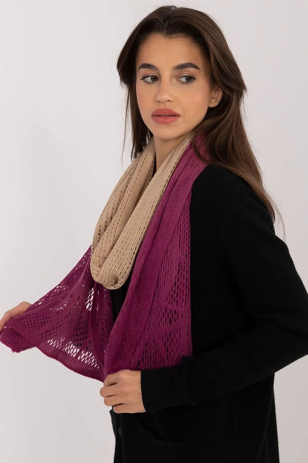 AT Soft Breeze Open Knit Two Tone Wool Blend Scarf