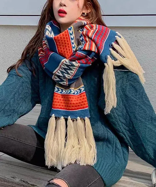 Autumn And Winter Warm Bohemian Tasseled Long Knitted Scarf ML2183