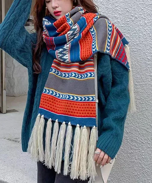 Autumn And Winter Warm Bohemian Tasseled Long Knitted Scarf ML2183