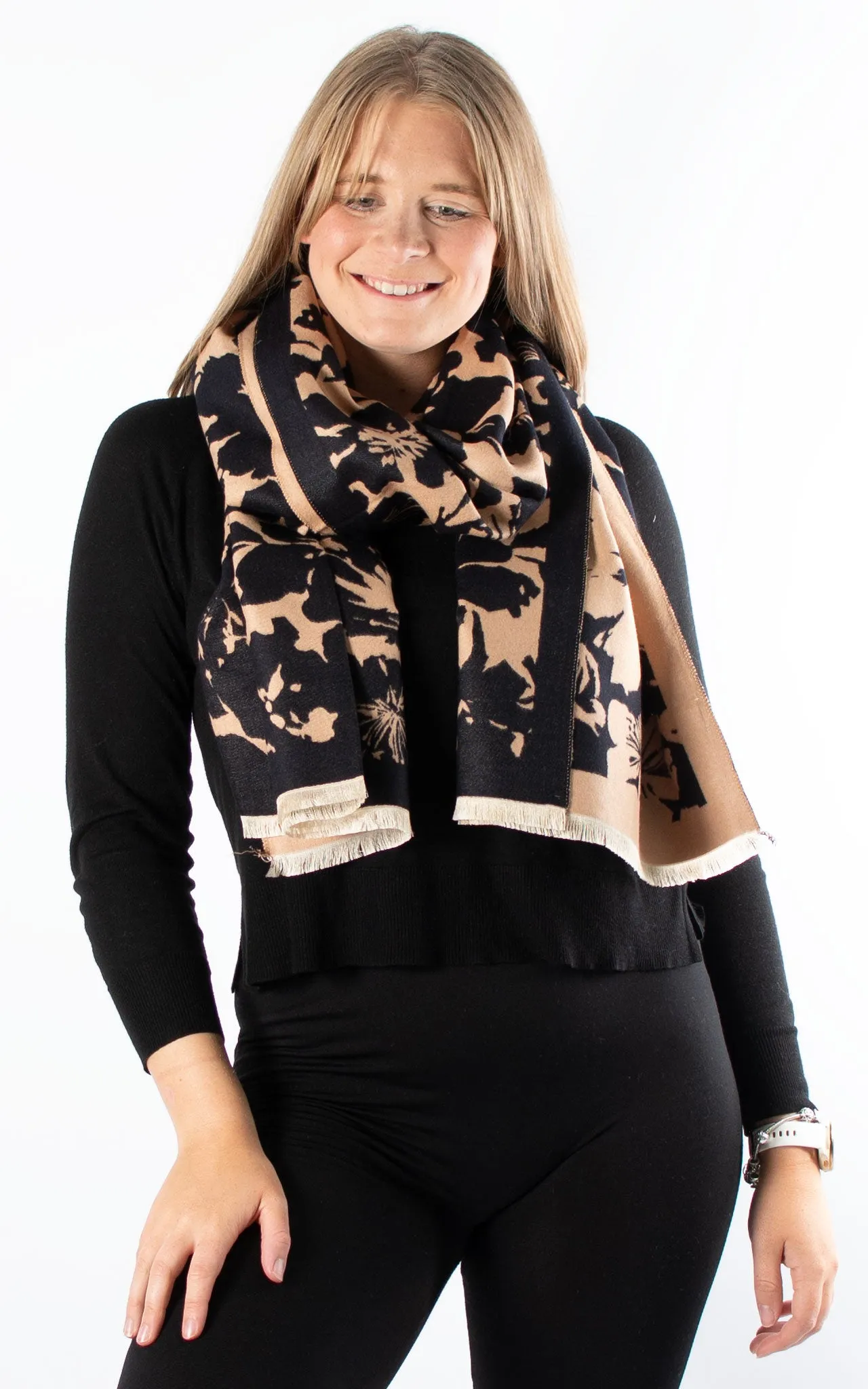 Autumn Winter Scarf | Floral | Camel