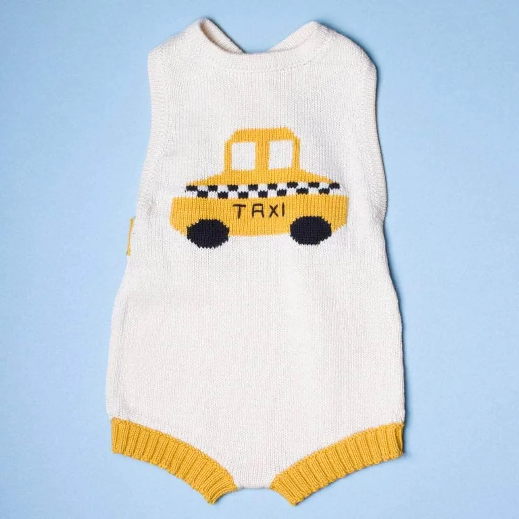 Baby Gift Set Knit Newborn Romper, Bonnet Hat & Taxi Rattle