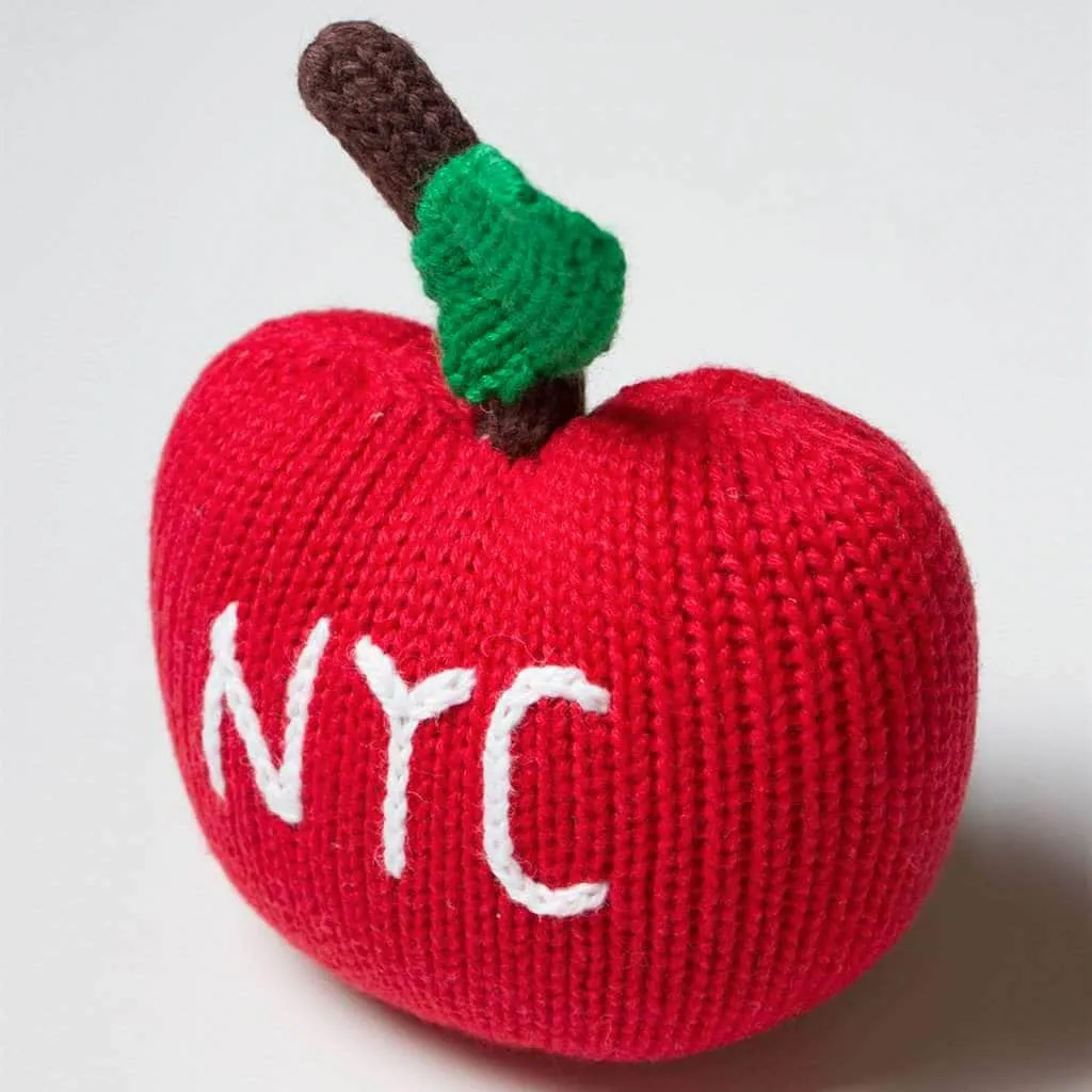 Baby Gift Set - Knit NYC Metro Card Blanket, Hat & Apple Rattle