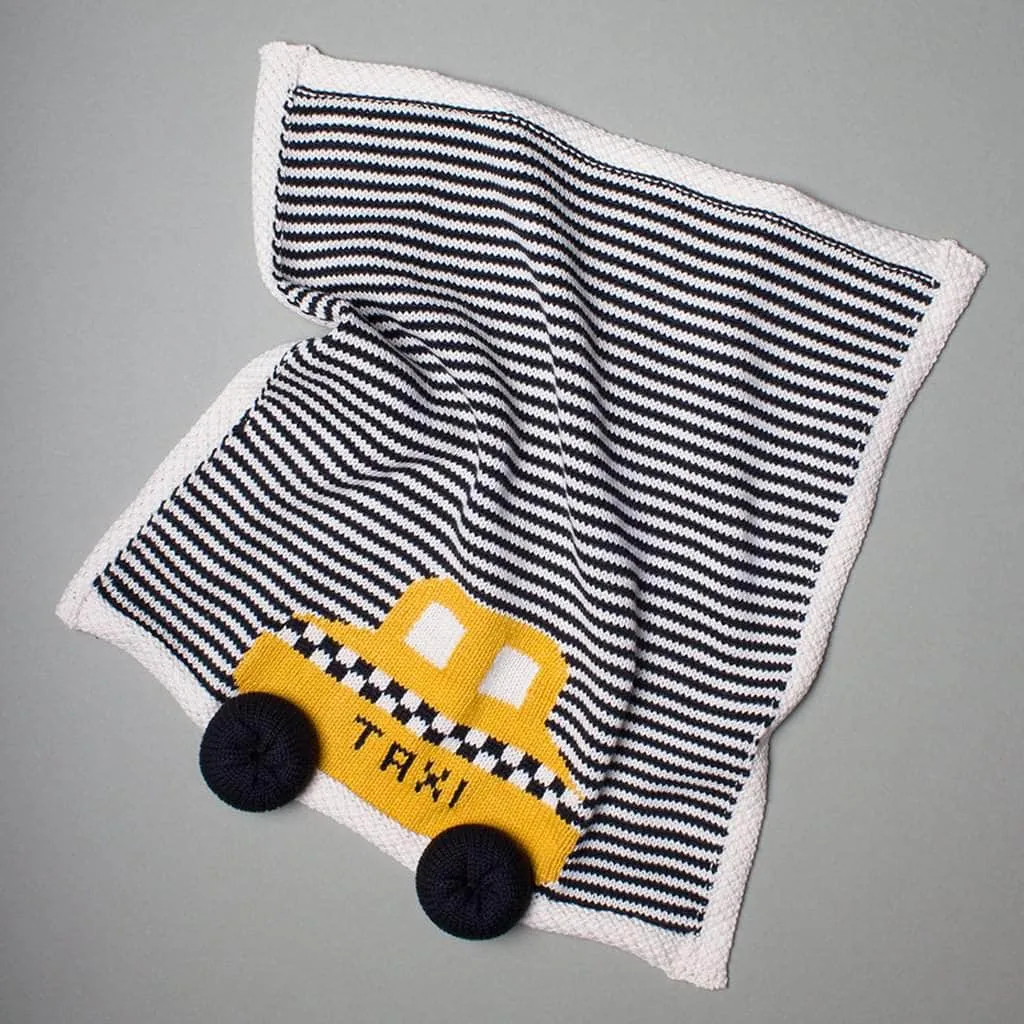 Baby Gift Set - NYC Taxi Lovey Blanket, Knit Rattle & Hat