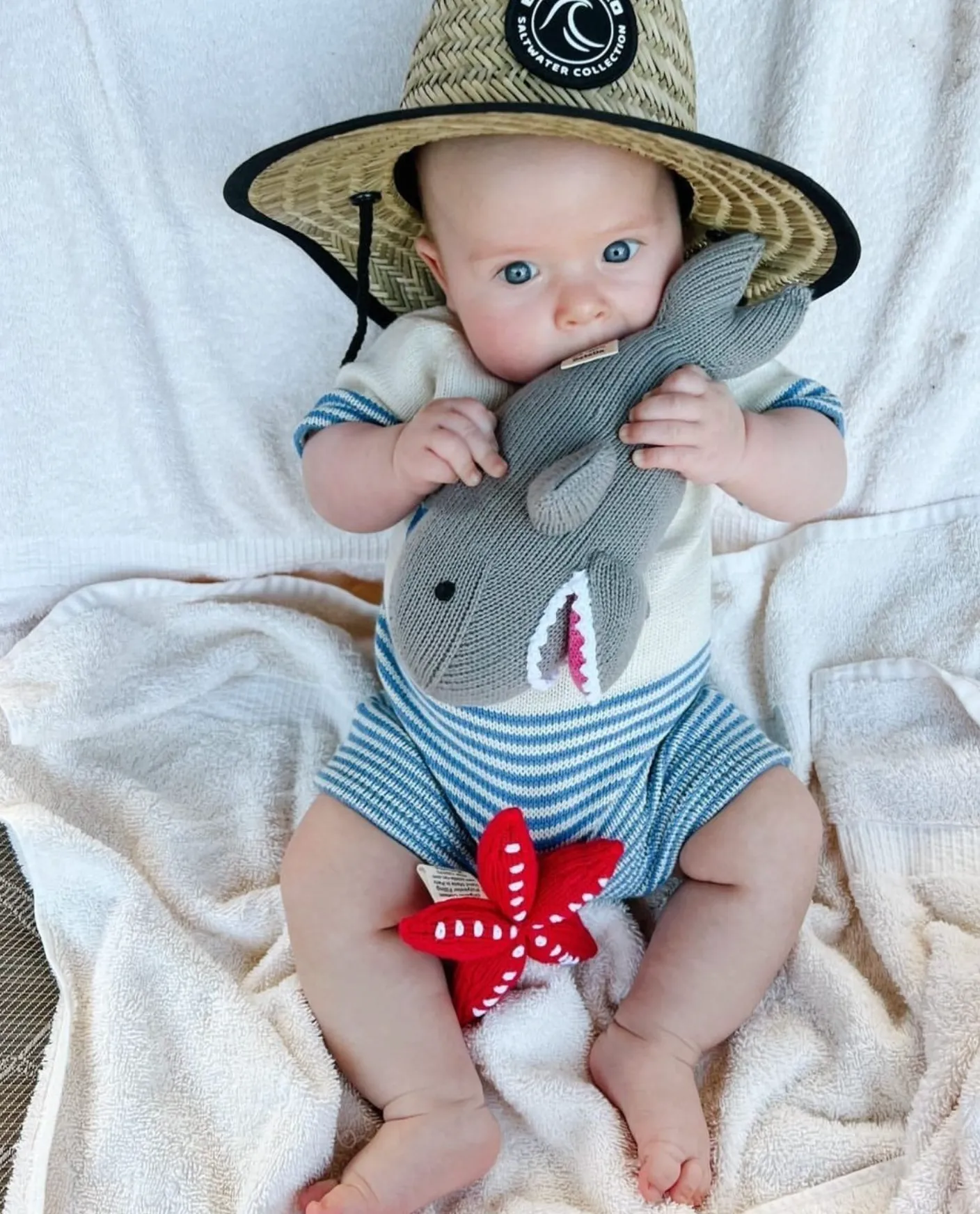 Baby Gift Set - Whale Knit Romper, Lovey, Hat & Toys