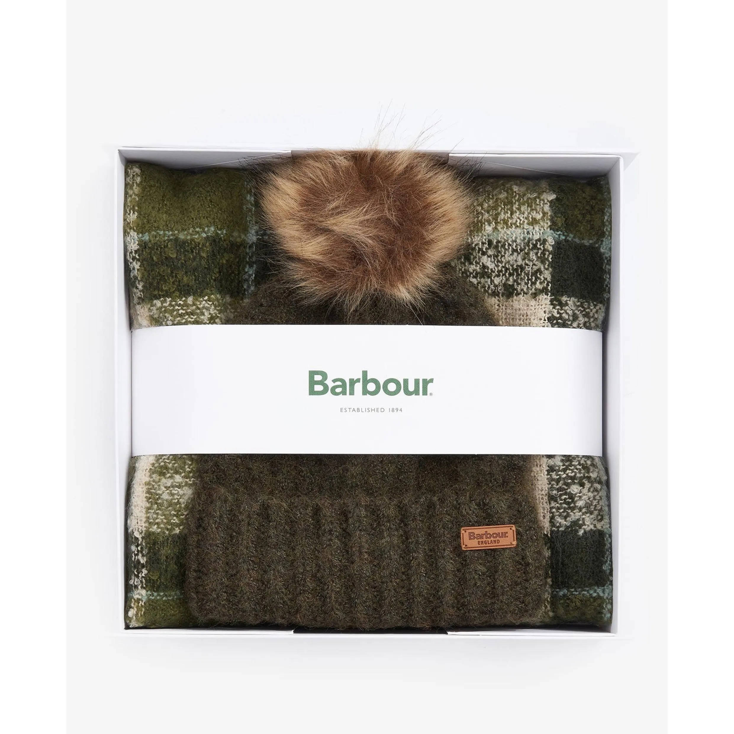 Barbour Saltburn Hat & Tartan Scarf Set in Ancient Loden LGS0077GN71