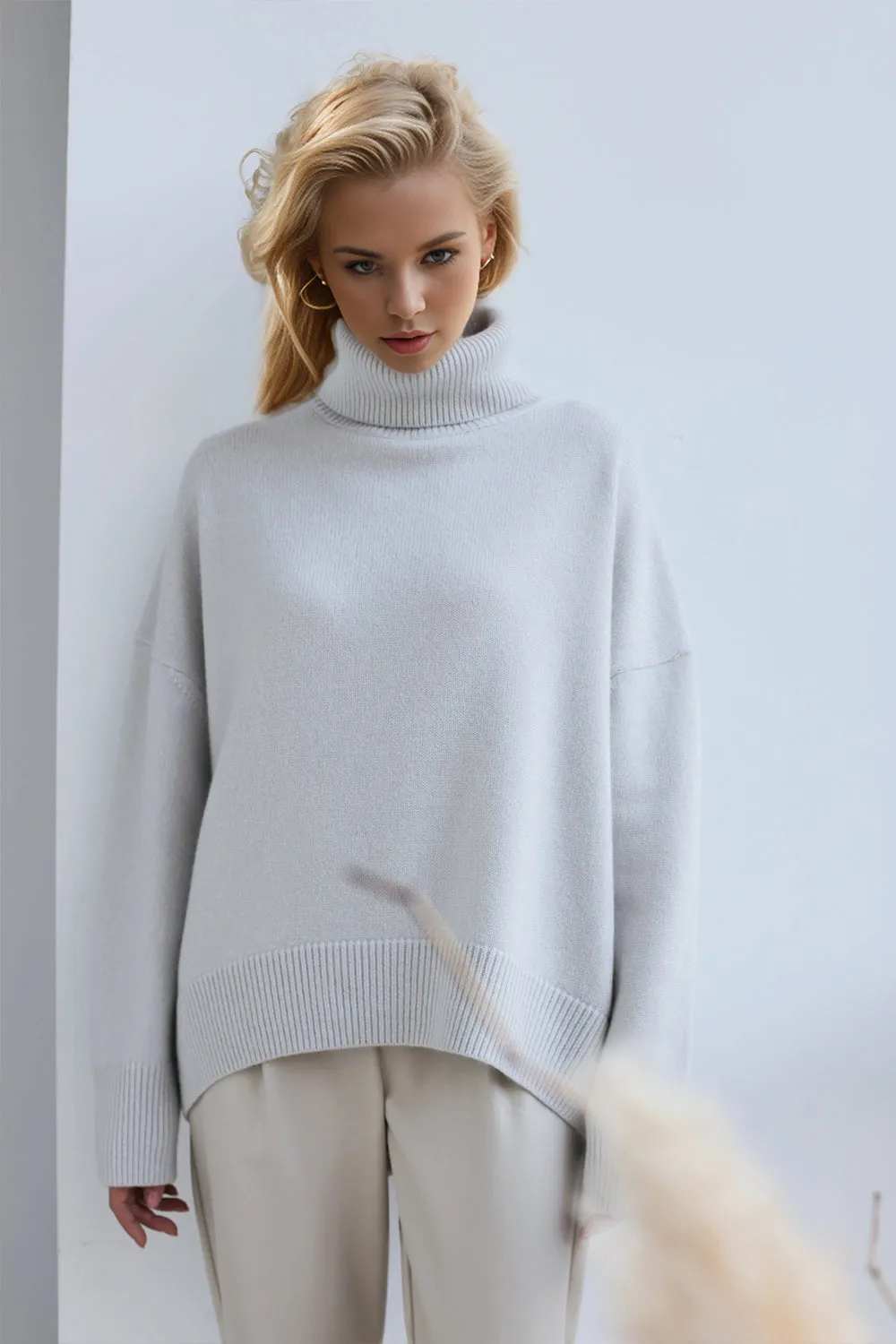 Basic Bae Turtleneck Dropped Shoulder Long Sleeve Sweater