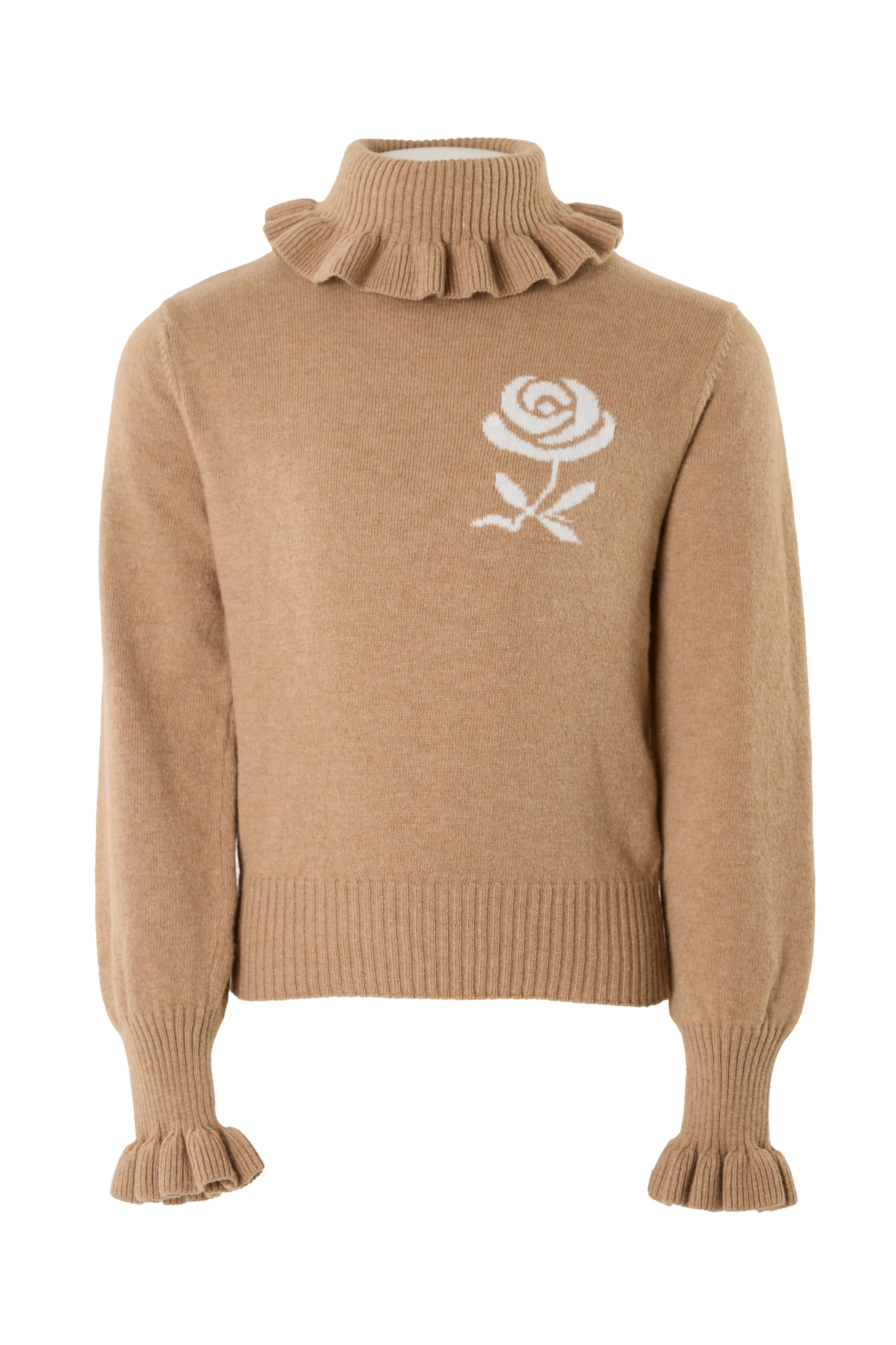 Beige Jacquard-Rose Wool Sweater