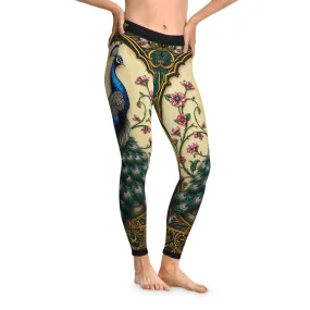 Beige Peacock Leggings Women Peacock Print Leggings Peacock Lovers Gift Women Casual Wear Leggings | X3502