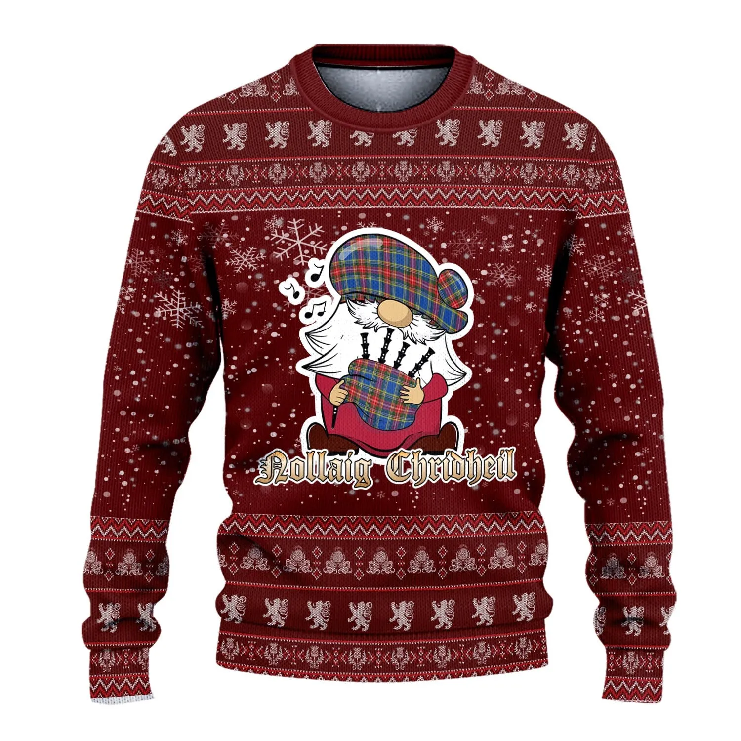 Bethune Clan Christmas Family Ugly Sweater with Funny Gnome Playing Bagpipes