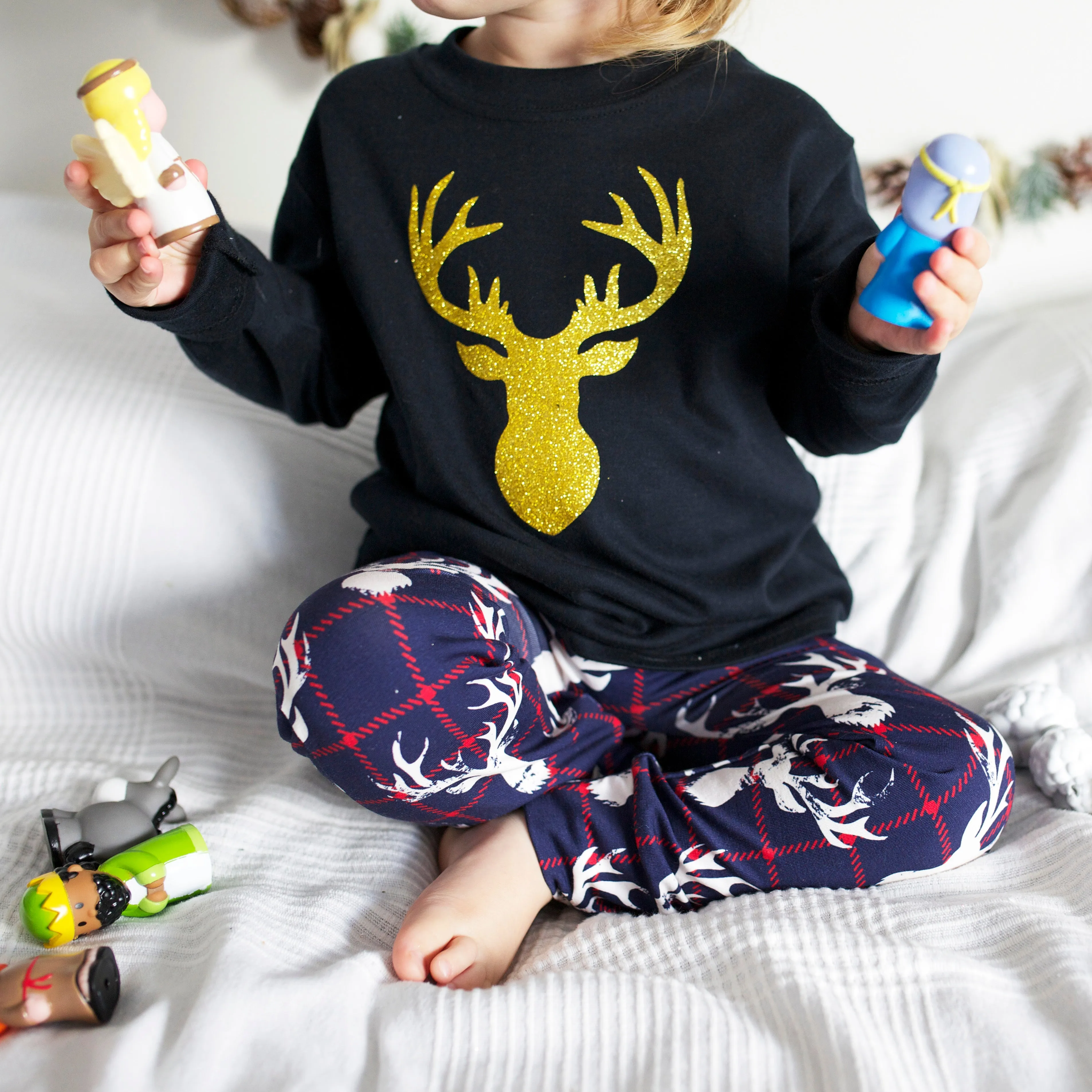 Black & Gold Stag Long Sleeve Top