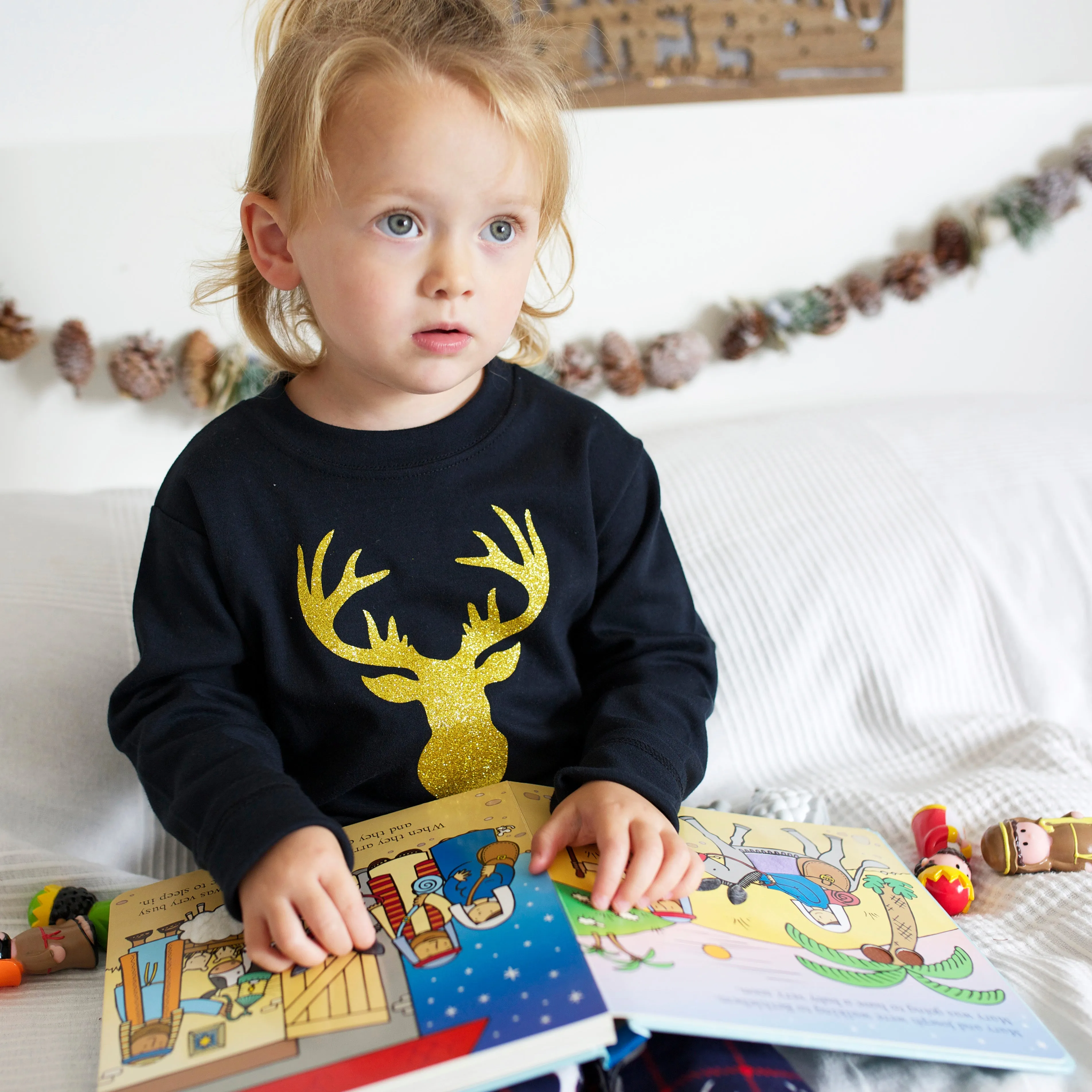 Black & Gold Stag Long Sleeve Top