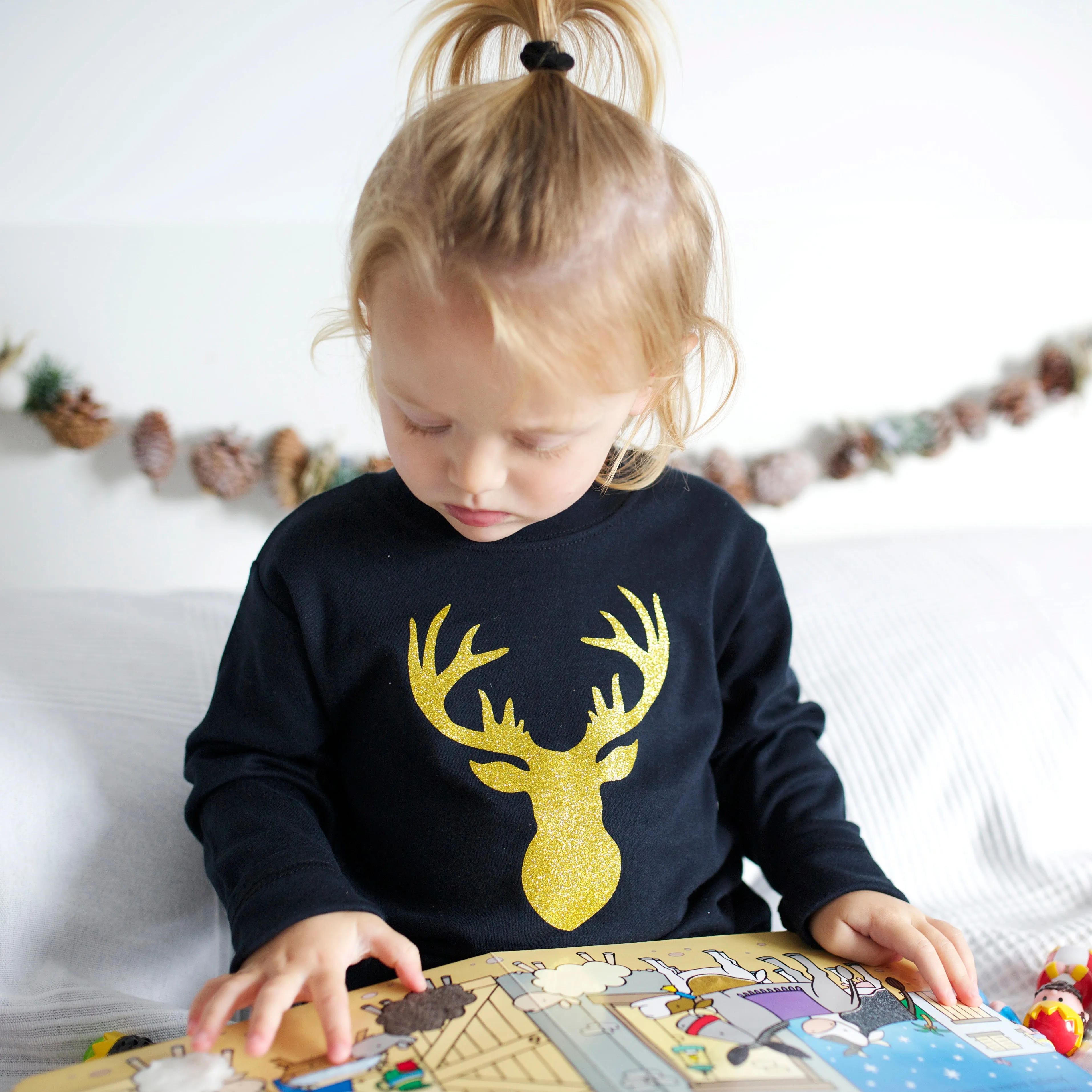 Black & Gold Stag Long Sleeve Top