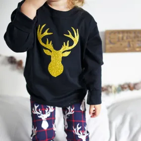 Black & Gold Stag Long Sleeve Top