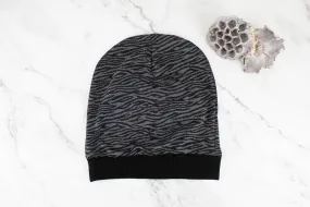 Black and Gray Animal Print Slouchy Beanie