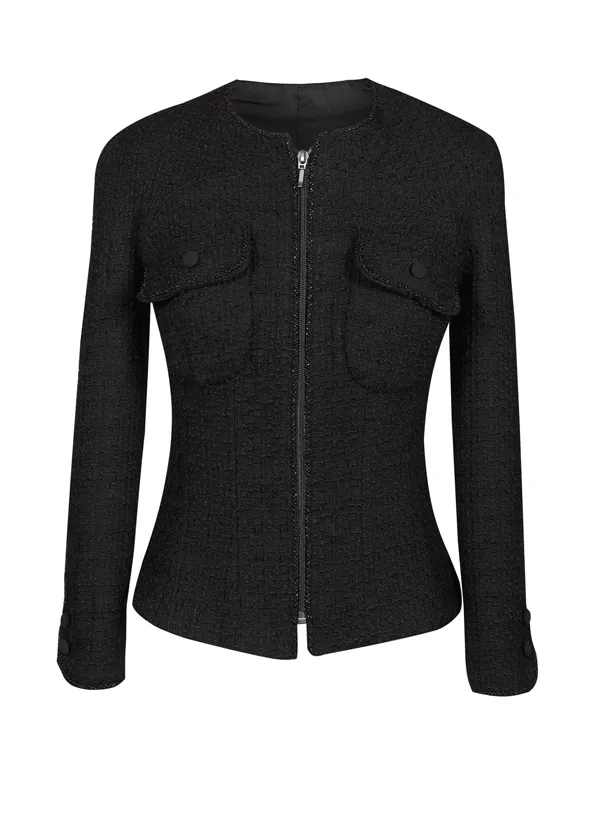 Black bouclé-tweed wool jacket