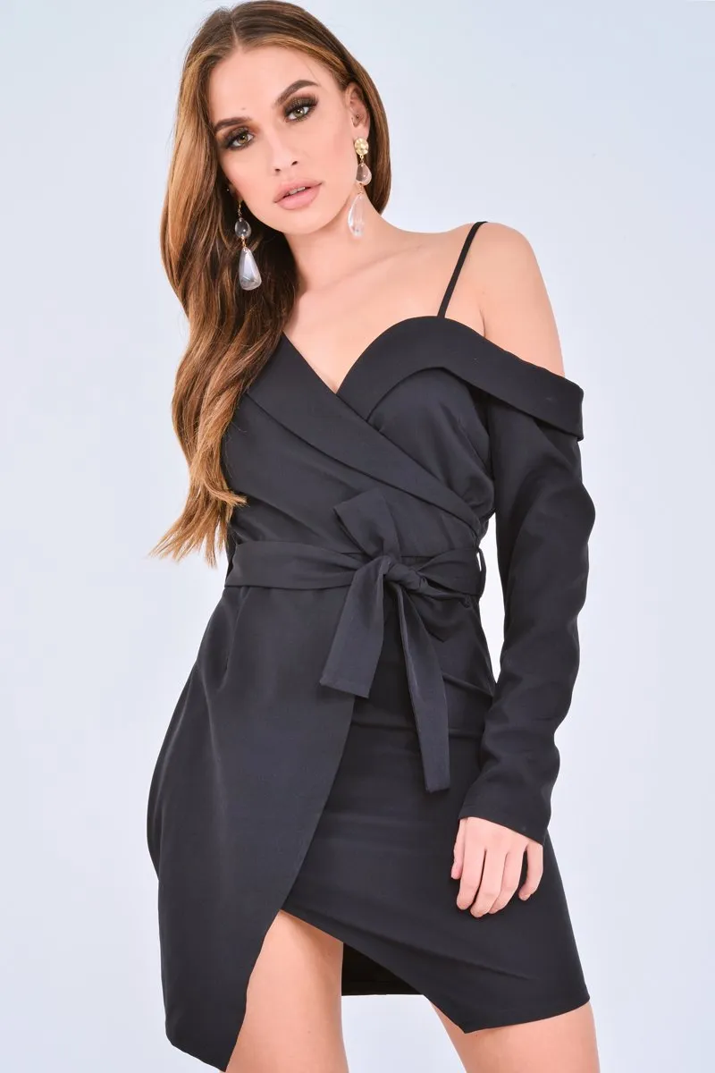 Black Off The Shoulder Blazer Dress - Halia