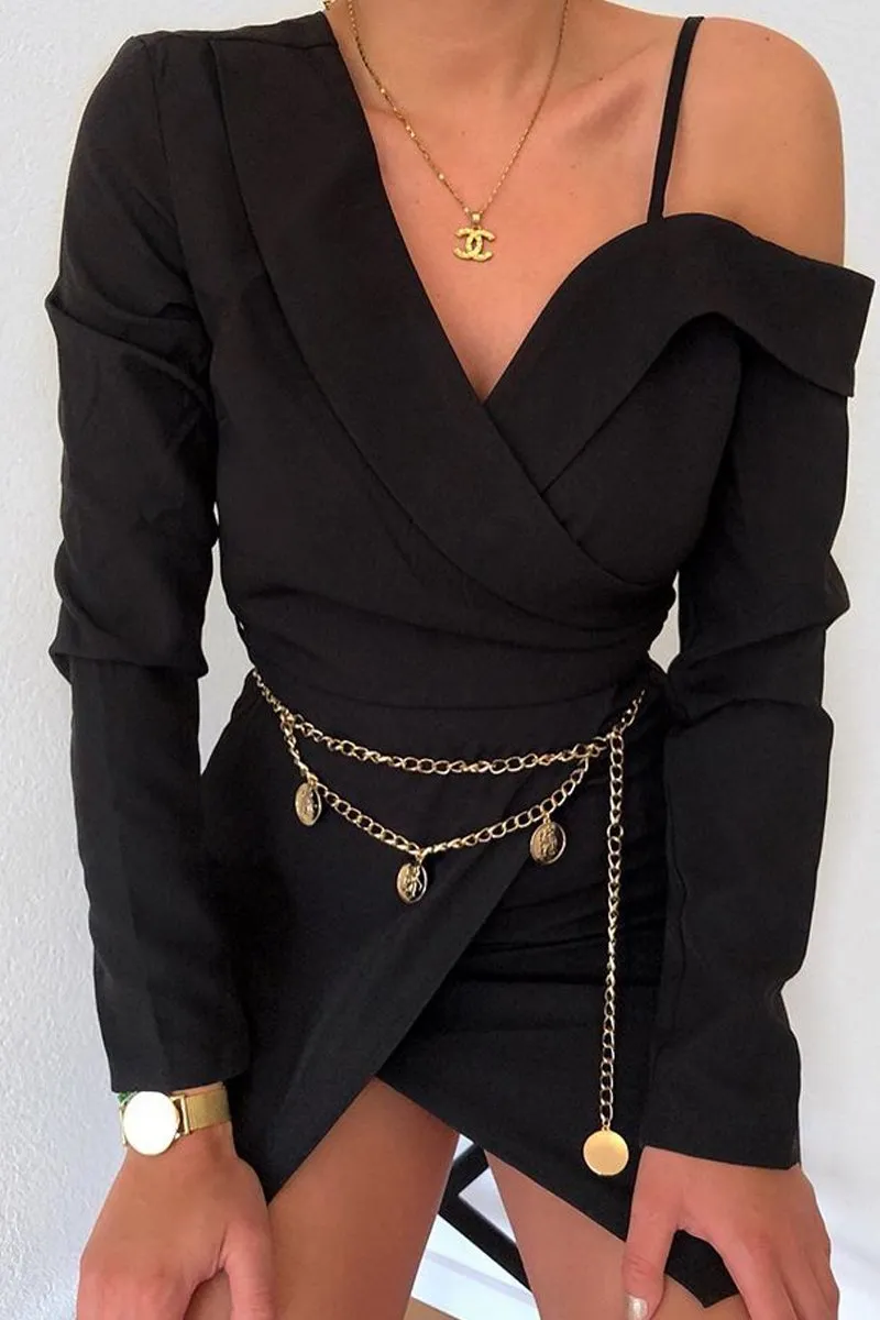 Black Off The Shoulder Blazer Dress - Halia