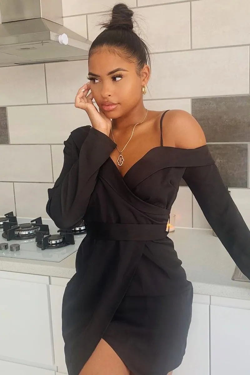 Black Off The Shoulder Blazer Dress - Halia