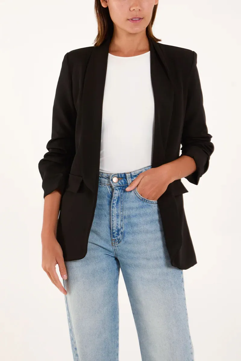 Black Ruched Sleeve Blazer