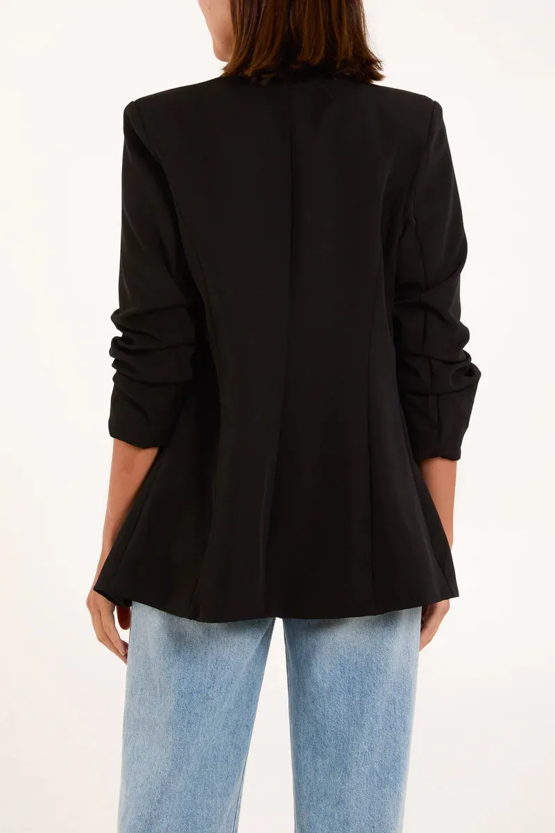 Black Ruched Sleeve Blazer