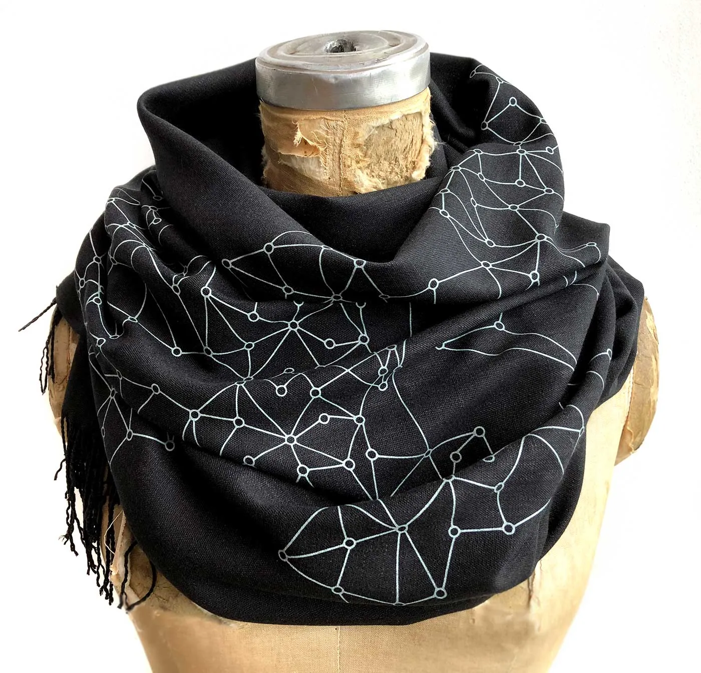 Blockchain Scarf, Distributed Network Visualization Linen-Weave Pashmina