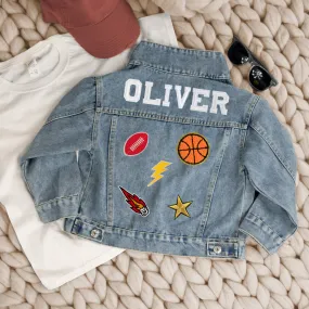 (Blue Denim) Custom Letter Patch Kids Denim Jacket