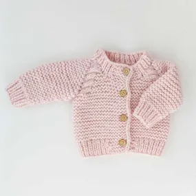 Blush Pink Garter Stitch Baby Cardigan Sweater