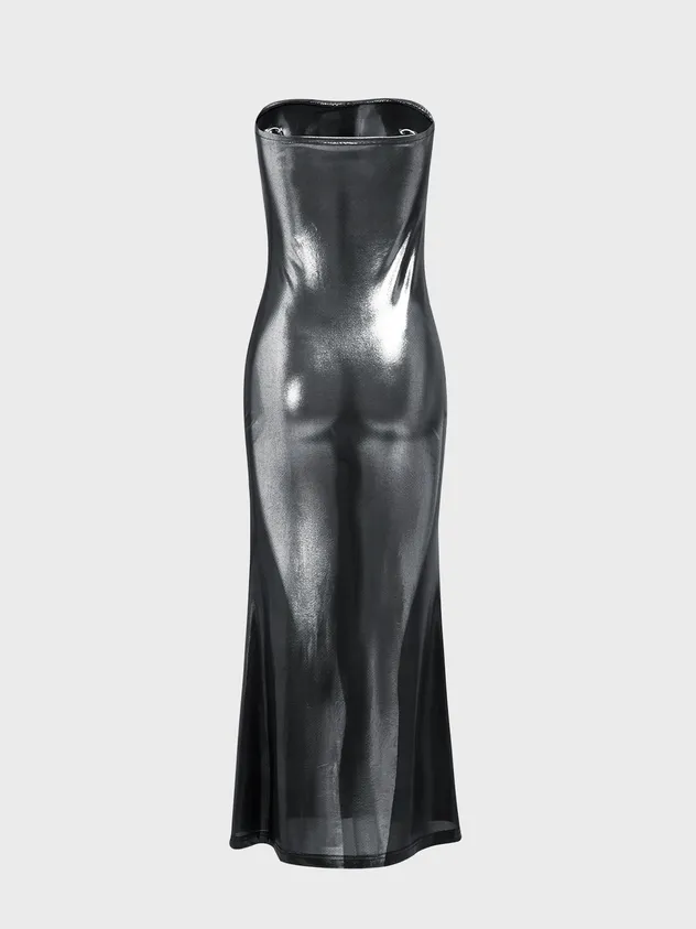 Body Print Metal Detail Plain Sleeveless Maxi Dress