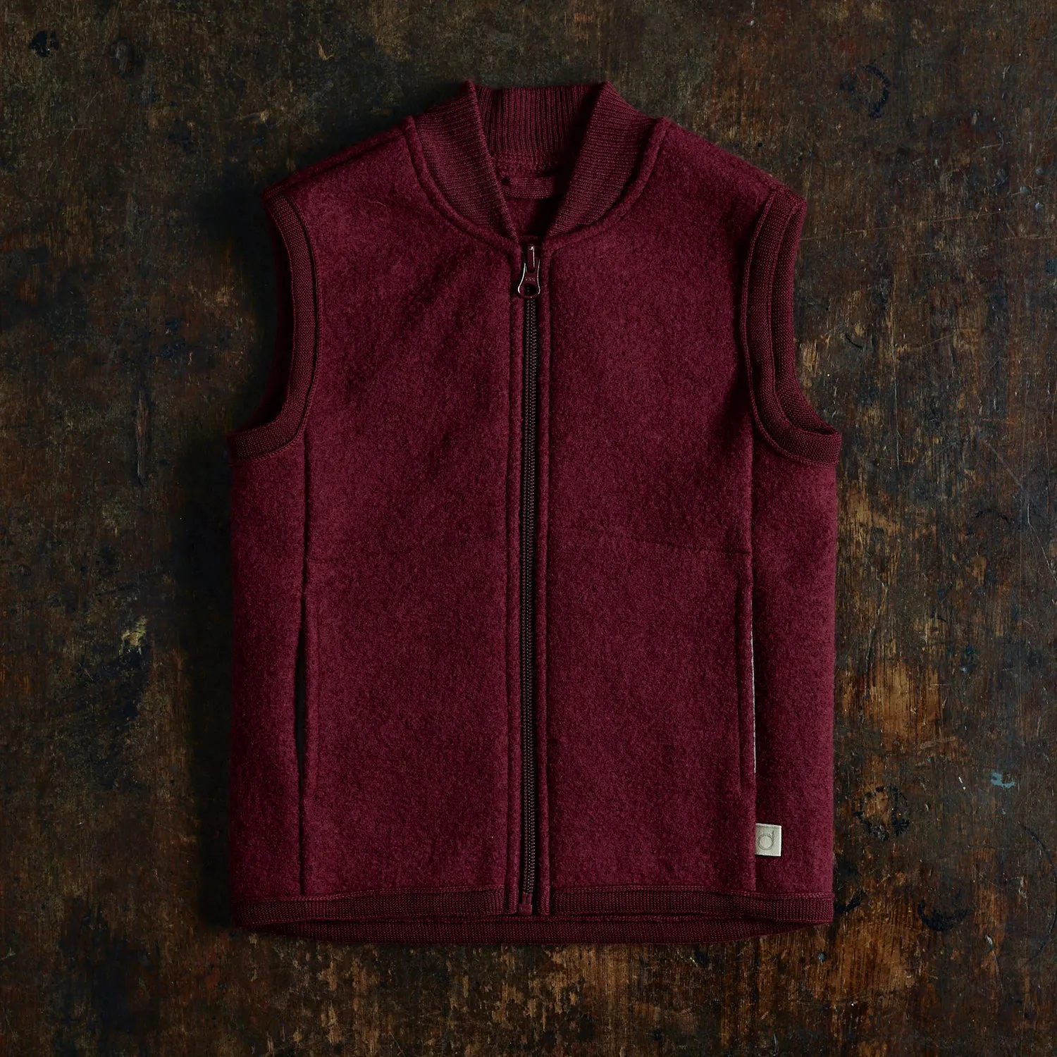 Boiled Merino Wool Zip Vest - Cassis