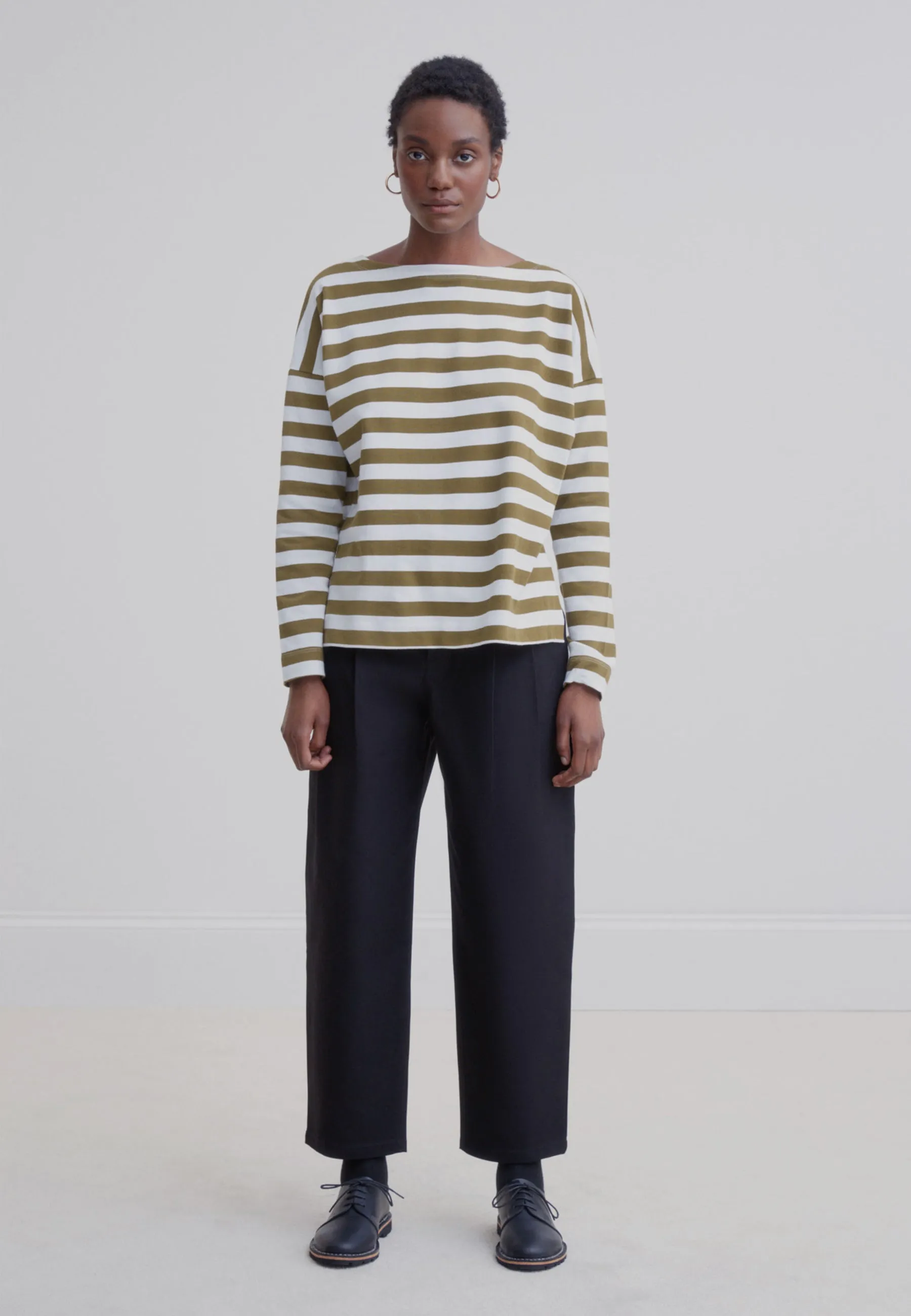 Breton Sweater - khaki/white stripe