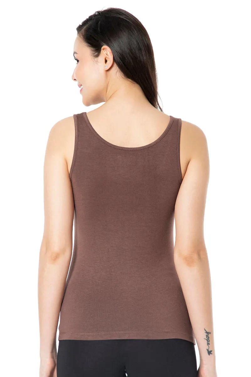 Broad Strapped Body Hugging Modal Vest - Cacao Nibs